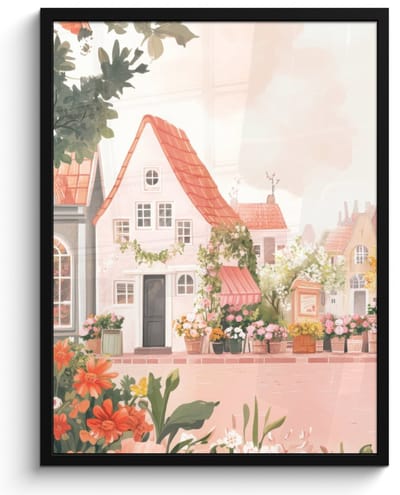 Poster in lijst - Fotolijst 50x70 cm - Posters - Bloemen - Huizen - Dorp - Posterlijst zwart - Decoratie - Wanddecoratie woonkamer - Muurdecoratie slaapkamer