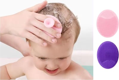 Baby Siliconen Borstel 2 Stuks – Hoofdhuid Massage Borstel Baby – Shampoo Borstel met Zuignap – Zacht & Veilig – Roze & Paars – Baby Bad Accessoire