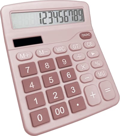 longziming - Bureau Rekenmachine - 12 Cijfers - Grote LCD Display Calculator Met Grote Knoppen Voor Kantoor, School En Thuisgebruik - Roze