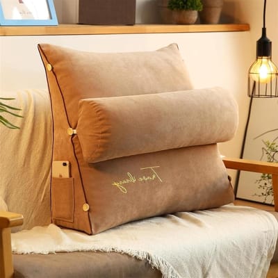 Wigkussen Driehoek - Rugondersteuning Kussen - Comfortabel Lezen - Verstelbare Hoogte - 60x50x20cm - Khaki