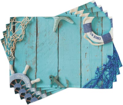 New Bed Vintage Nautisch oceaantafereel Set van 4 Placemat voor Eettafel, Wasbare Stof met Antislip Achterkant
