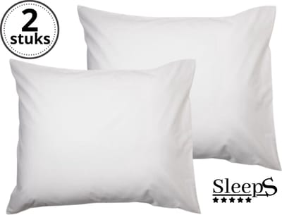 Sleeps - Kussenslopen - Set van 2 Stuks - Wit - 60x70cm - 100% Hoogwaardige 20A Katoen - Zacht Katoen - Strijkvrij -