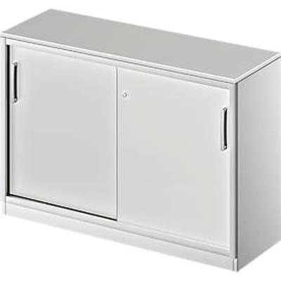 Schäfer Shop Genius Schuifdeurkast TETRIS SOLID, 2 ordnerhoogten, B 1200 mm, incl. 19 mm afdekplaat, lichtgrijs/blank aluminium