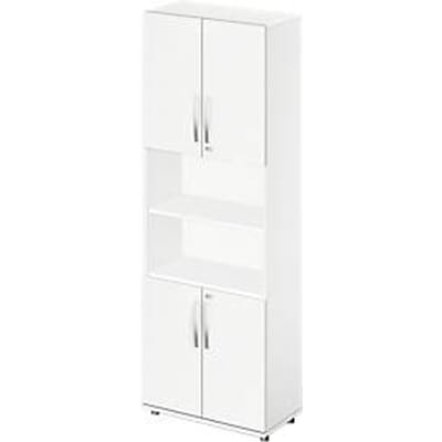Schäfer Shop  Select Combikast LOGIN, boven- en onderaan 2 ordnerhoogten met deur, Midden archiefrek, B 800 x D 420 x H 2196 mm, wit/wit
