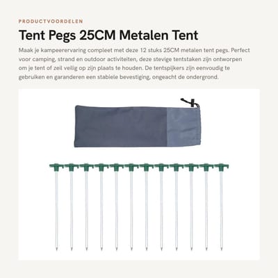 Dailygoods- Tentspijkers 25CM Metalen - 12 Stuks - Camping Nagels - Outdoor Bevestiging - Hamer Bevestiging - Inclusief Tas - Kampeernagels