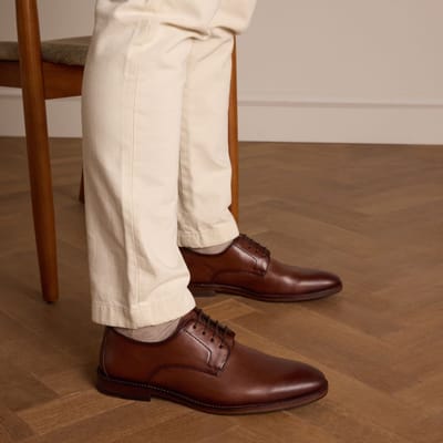 Manfield - Heren - Cognac leren veterschoenen - Maat 40