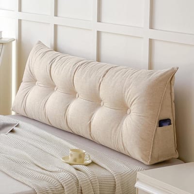Hoofdeindekussen - Leeskussen Rugsteun - Comfortabel Ontspannen - Zachte Katoen Linnen - 80x50x15cm - Grijs