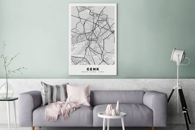 Canvas Schilderij België – Genk – Stadskaart – Kaart – Zwart Wit – Plattegrond - 80x120 cm - Wanddecoratie