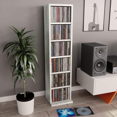 Cd-kast - Dvd-rek - Muziekcollectie Opslag - Zes Open Vakken - 21x16x88 cm - Betongrijs