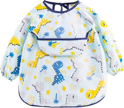 Waterproof Lange Mouw Slabbetje voor Baby's met Pocket - Wasbaar Schort voor Peuters 6-36 Maanden, Eenvoudig te Reinigen en Comfortabel
