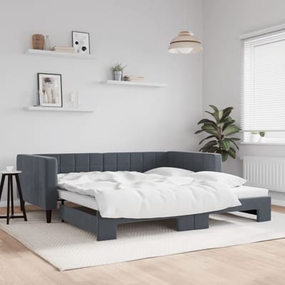 vidaXL - Slaapbank - met - onderschuifbed - 100x200 - cm - fluweel - donkergrijs
