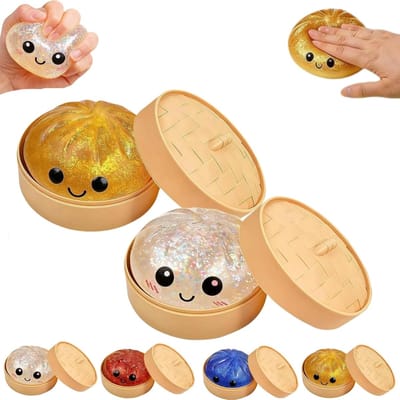 Knijpspeeltjes Knoedel - Glitter Speelgoed - Stress Verlichten - Authentieke Stoommand - 10 cm - Wit Goud