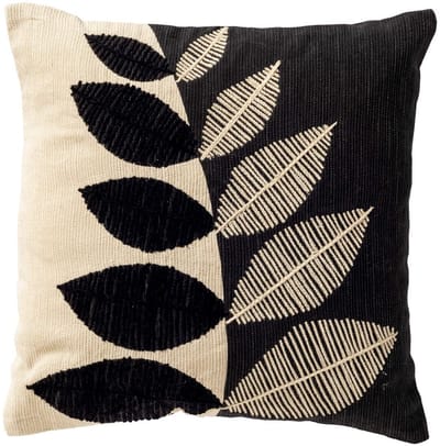 Dutch Decor DANEE - kussenhoes 45x45 cm - bladmotief - gerecycled - Raven - zwart - met rits - zonder binnenkussen