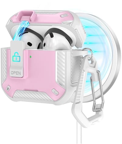 Hoesje Geschikt voor Apple AirPods 4 | TPU | met Haak | Compatibel met MagSafe | Wit Roze
