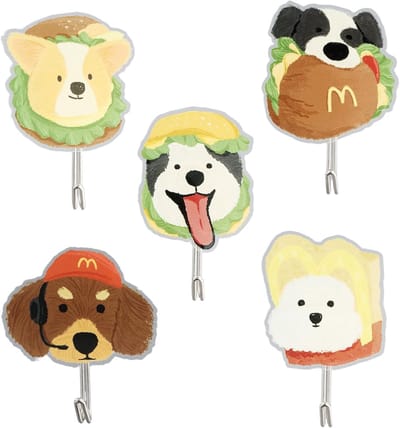 Vijf Stuks Cartoon Hond Wandhaken van Plastic met Lijm voor Kleding, Kinderkamer Decoratie en Kantoor Accessoires, Ideaal als Cadeau