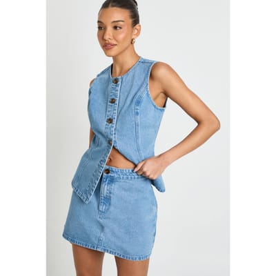 boohoo Dames Denim Mini Rok | Medium Gebleekt | Maat: 34
