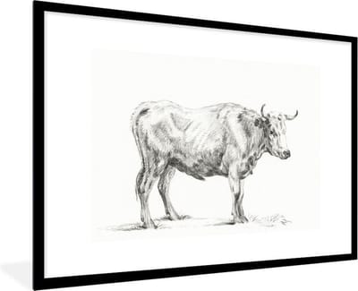 Fotolijst incl. Poster - Staande stier, naar rechts - schilderij van Jean Bernard - 120x80 cm - Posterlijst