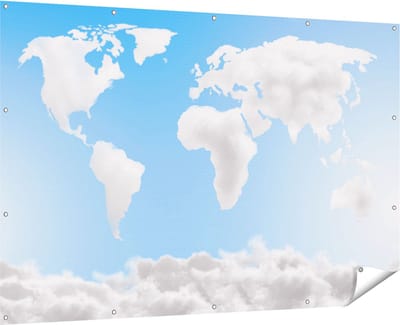 Gards Tuinposter Wereldkaart Gemaakt van Wolken - 180x120 cm - Tuindoek - Tuindecoratie - Wanddecoratie buiten - Tuinschilderij