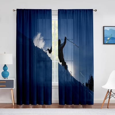 Skiën Extreem Sport In Sneeuwveld Transparante Gordijnen voor Woonkamer Slaapkamer Keuken Raambekleding Chiffon Tule Gordijn Jaloezieën 1 PCS W100XH250cm&Grommet Top