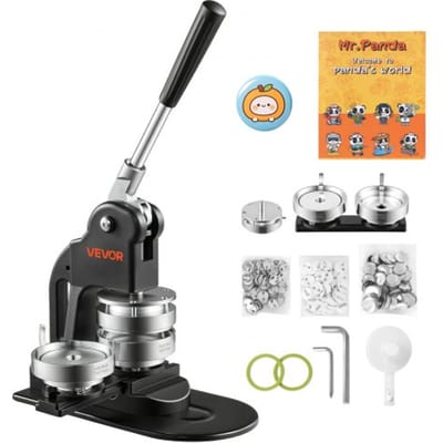 VEVOR Button Machine 75 mm Badgemaker 500 Button Blanks Zwart, met Cirkelsnijder, Magisch Boek & Inbussleutels voor DIY badges, speldjes, koelkastmagneten & sleutelhangers
