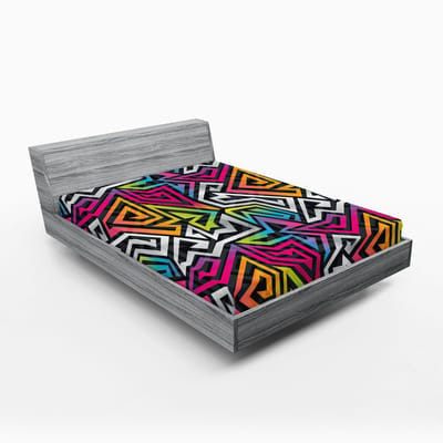 ABAKUHAUS urban Graffiti hoeslaken, regenbooglabyrint, zachte decoratieve stof met elastische zoom, 160 x 200 cm, veelkleurig