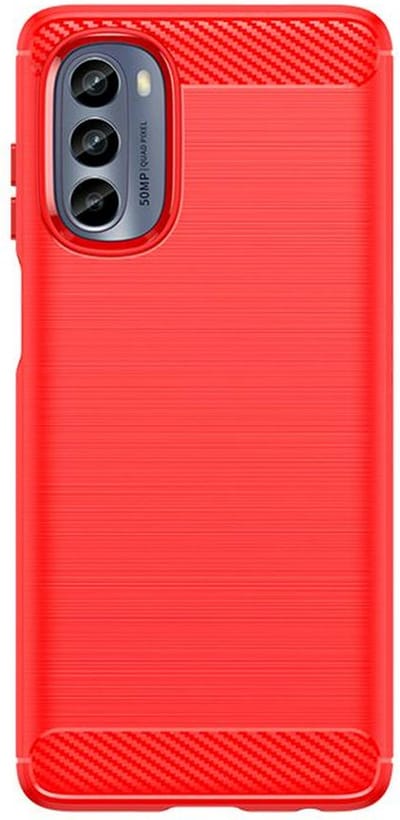 MobyDefend Hoesje - Geschikt voor Motorola Moto G62 - TPU Backcover - Geborstelde Metaal & Carbon-Look - Rood