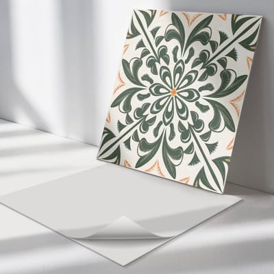 Wallfluent Vinyl Tegels - Bloemenpatroon met Bladeren Zelfklevende Vinyltegels - 30 cm x 30 cm - Groente Vinyl Tegels - Set van 9 - Vierkant PVC Tegels - Bloemen en Planten Plaktegels - Vloer Tegels PVC - Plaktegels Keuken en Badkamer