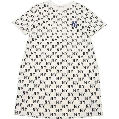 MLB New York Yankees SS24 Imprimé All Over Col Rond Confortable Décontractée Manches Courtes Robe Robes Femme Crème 3FOPM0543-50CRS XS white