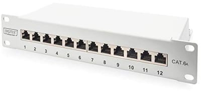 DIGITUS Cat-6A patch-paneel - 12 poorten - RJ45-aansluitingen - 10-inch rack mount 1HE - LSA verdelerveld - afgeschermd - grijs