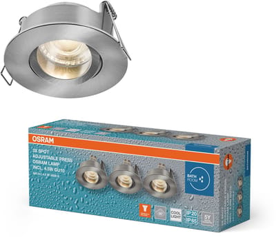 OSRAM Spot Set LED inbouwspot IP65 Press 840 satijnnikkel, 4,5W 4000K neutraal wit, vochtige ruimte, set van 3