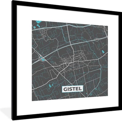 Fotolijst incl. Poster - Stadskaart – Grijs - Kaart – Gistel – België – Plattegrond - 40x40 cm - Posterlijst