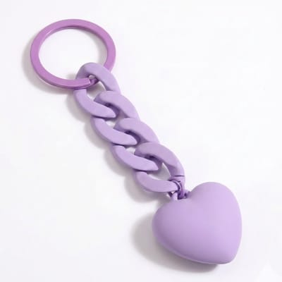 Paarse hart sleutelhanger unisex met grove schakel ketting en hart hanger – effen design keychain compact formaat