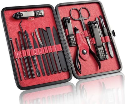 18pcs Pedicure Kit - Manicure Kit - Nail Care - Professionele Kit - Luxe Geschenk - Praktisch - Zwart - Rood - IXEN