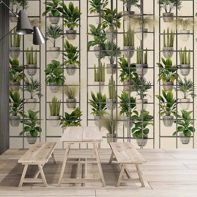Fotobehang plantshop2 DD122088 Livingwalls Walls by Patel 3 Groen Beige Creme Vlies 270 x 400 cm (4 delen) 3D Fotobehang