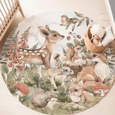 Boho Safari Dier Rond Tapijt Herfst Bos Vrienden Vloermat Antislip Tapijt Wilde Jungle Kinderkamer Decor Etnisch Babycadeau 120x120cm