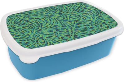 Broodtrommel Blauw - Lunchbox - Brooddoos - Jungle - Dieren - Patroon - 18x12x6 cm - Kinderen - Jongen