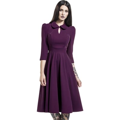 H&R London - Rockabilly Midi-jurk - Glamorous Velvet Tea Dress - XS tot 5XL - voor Vrouwen - lila