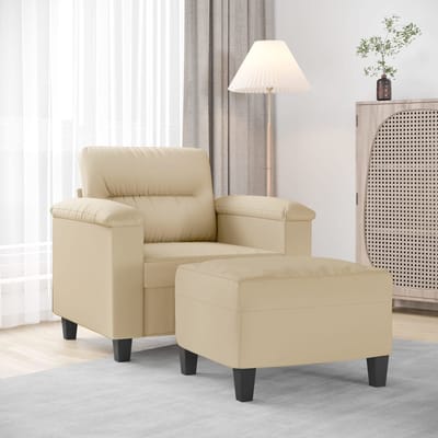 vidaXL - Fauteuil - met - voetenbank - 60 - cm - microvezelstof - crème