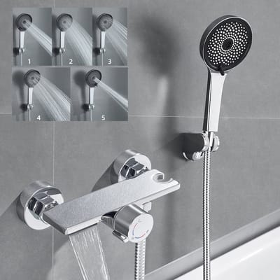Lonheo max opbouw badkraan met handdouche complete set - watervalontwerp - mengkraan - 150 mm hartafstand - met handdouche en plank - Chroom