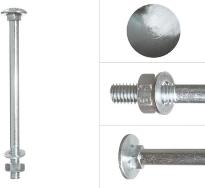 Slotbout met Moer. M6 x 60mm. lang. Verzinkt. 30 Stuks houtbouten met moeren. Homefix.