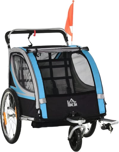 Kinderfietsaanhanger en Buggy - 2-in-1 met Draaibaar Voorwiel en Veiligheidsrem