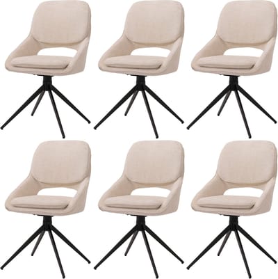 Set van 6 eetkamerstoelen MCW-N73, keukenstoel, draaibaar met automatische terugvering, stof/textiel chenille (490g/m²) Oeko-Tex ~ crème-beige