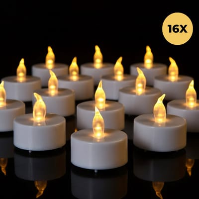 Lomera LED Theelichtjes - Set van 16 - Warm Wit Licht - Incl. Batterijen - Aan-/Uitschakelaar - Groot en Klein - LED Kaarsen - Sfeerlichtjes - Veilig en Duurzaam - Decoratieve Kaarsen - Sfeerkaarsen - Waxinelichtjes