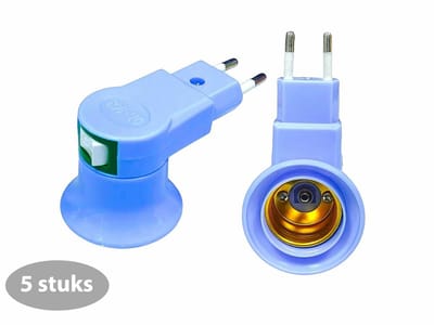 E27 Lampvoetadapter 220V EU-stekker - E27 fitting + aan/uit schakelaar - lamp fitting - (5 stuks) blauw
