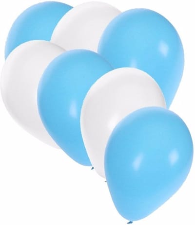 Ballonnen in het wit en lichtblauw - 30x stuks - 27 cm - lichtblauwe / witte versiering - feestartikelen