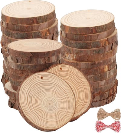 40 Stuks Onbewerkte Houten Schijven van 9-10 cm - Natuurlijke Hout Craft Set met Voorgeboorde Gaten voor Kunst, Wanddecoratie en DIY Projecten