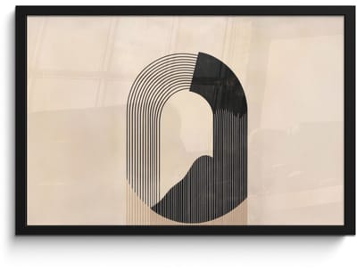 Poster in lijst - Fotolijst 60x40 cm - Posters - Grafisch gebogen motief - Beige - Posterlijst zwart - Decoratie - Wanddecoratie woonkamer - Muurdecoratie slaapkamer