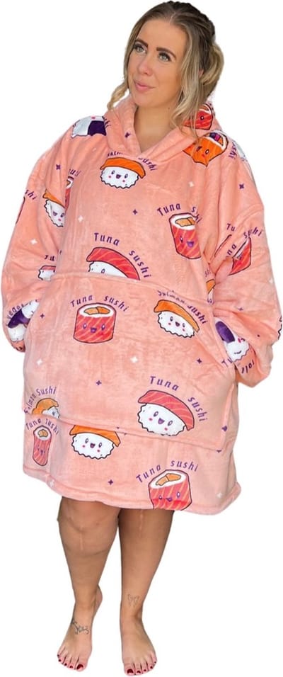 Badrock Hoodie deken - Fleece deken met mouwen en capuchon – Oversized hoodie deken met mouwen - Fleece TV deken – Plaid met mouwen – Warm & zacht – hoodie blanket - Fleece poncho - Draagbare deken – sushi