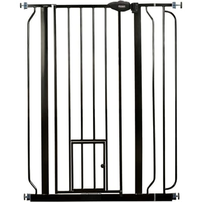 Carlson extra hoog barrière met deur voor kleine dieren 75 - 90 cm breed zwart