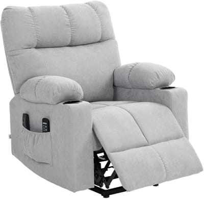 Elektrische Massagestoel - Massagefauteuil met Liftfunctie - Sta-opstoel - 8 Vibratiekoppen - Kantelbaar tot 135° - tot 150 kg - met Afstandsbediening - Relaxfauteuil - Seniorenstoel - TV Stoel - Lichtgrijs